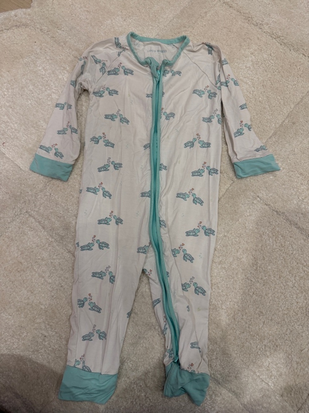 Coco Moon Soft Turtle-Print Footed One-Piece Pajamas in Teal - Baby Cozy